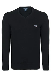 Herren Cotton Wool V-Neck Pullover, Black (Black 5), Medium
