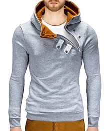 Kapuzenpullover PCOBZ Hoher Kragen Pullover Hoodie Sweatshirt div. Farben (S-XXL) (M, Grau Meliert/Caramel)
