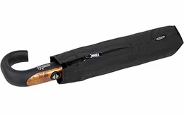 Herren Taschenschirm Auf-Zu-Automatik Rundhakengriff Holzoptik Black