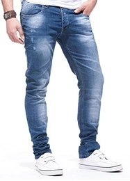 Herren Jeans Hose Slim Fit Denim Blaue graue Lange Jeanshose für Männer Coole Jungen weiße Stretch Freizeithose Schwarze Cargo Chino Sommer Winter Basic LN271 Blau W32/L30