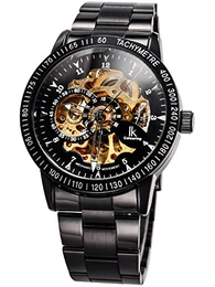 IK Automatikuhr Armbanduhr Herren Damen Schwarz Edelstahl Metallarmband Skelett