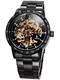 Alienwork IK Automatikuhr Armbanduhr Herren Damen Schwarz Edelstahl Metallarmband Skelett