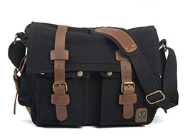 ® Herren Canvas Schultertasche Umhängertasche 33cm (L) X 27cm(H) X 11cm(W) (Dunkel Braun)