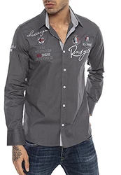 Redbridge Herren Hemd Langarm Freizeithemd Regular Fit R-Style R-2130 Grau/Anthracite (R-2130 48)