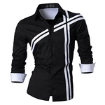 jeansian Herren Freizeit Hemden Shirt Tops Mode Langarmshirts Slim Fit Schwarz