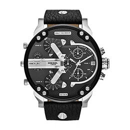 Herrenuhr, 57mm Gehäusegröße, Edelstahluhr mit Lederarmband