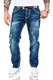 Rock Creek Herren Designer Jeans Hose Dicke Nähte Vintage Herrenjeans Stonewashed Regular Fit Used Look RC-2056 Blau W32 L32