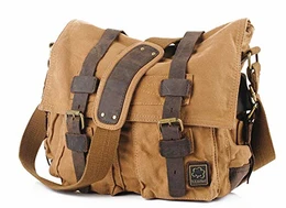 Schultertasche Herren Canvas-Umhängertasche Daypack für Alltag und Sport 35cm (L) X 30cm(H) X 10cm(W) (Hell Braun)