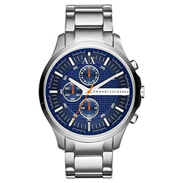 Herrenuhr , QuarzChronographenwerk, 46 mm silbernes Edelstahlgehäuse mit Edelstahlarmband, AX2155, Blau