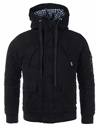 Young & Rich by Headline Warme Jacke Gefütterte Herren Winterjacke Kapuze Mantel, Schwarz, Gr. L