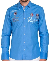 Herren Hemd Langarm Freizeithemd Regular Fit Tailliert Bestickt R-Style R-2130 Saxe Blau M