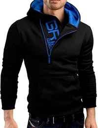 Slim fit Halfzip Jacke Kapuze Hoodie Sweatshirt Kapuzenpullover, schwarz, M, GEC401