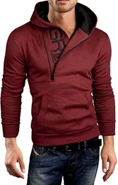 Slim fit Halfzip Jacke Kapuze Hoodie Sweatshirt Kapuzenpullover, weinrot, M, GEC401
