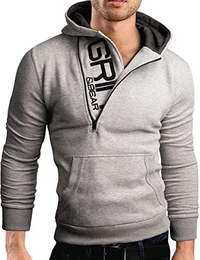 Slim fit Halfzip Jacke Kapuze Hoodie Sweatshirt Kapuzenpullover, grau meliert, M, GEC401