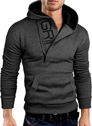 Slim fit Halfzip Jacke Kapuze Hoodie Sweatshirt Kapuzenpullover, anthrazit-schwarz, M, GEC401
