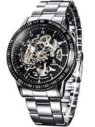 IK Automatikuhr Armbanduhr Herren Damen Silber Edelstahl Metallarmband schwarz Skelett