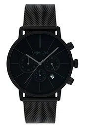Herrenuhr Schwarz Chronograph Quarz Analog mit Edelstahlarmband G32-008