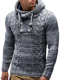 Herren Strickpullover mit Kapuze Grau/Hochwertiger Winterpullover in Regular Fit, ideal für Casual und Business, Langarm Größe M