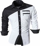 jeansian Herren Freizeit Hemden Shirt Tops Mode Langarmshirts Slim Fit Weiß