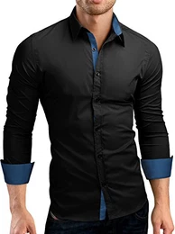 Slim Fit Kontrast Hemd Herrenhemd, Langarm, Schwarz-Petrol, M, SH510