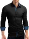 Grin&Bear Slim Fit Kontrast Hemd Herrenhemd, Langarm, Schwarz-Petrol, M, SH510