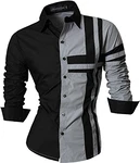 jeansian Herren Freizeit Hemden Shirt Tops Mode Langarmshirts Slim Fit Grau