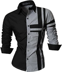jeansian Herren Freizeit Hemden Shirt Tops Mode Langarmshirts Slim Fit Grau