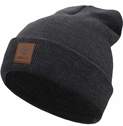 urban ace Street Classics Beanie, Mütze, mit Lederpatch Damen, Herren für das ganze Jahr, weicher Stoff (Charcoal)