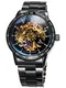 Alienwork IK Herren Damen mechanische Automatik-Uhr schwarz mit Edelstahl Metallarmband Skelett