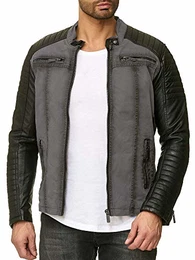Red Bridge Jacke Herren Biker Kunstleder Lederjacke Jacket mit gesteppten Bereichen (XXL, Grau)