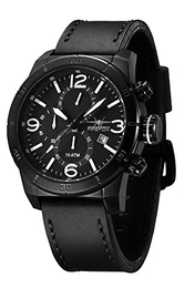 Herren- Armbanduhr Soldier analog Quarz Chronograph Edelstahl schwarz weiß Lederarmband Datumsanzeige 10 ATM wasserdicht FFS255-102