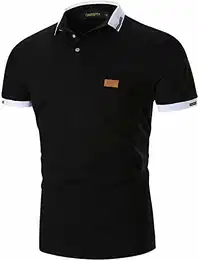 GNRSPTY Herren Poloshirts Kurzarm Baumwolle Polo Shirts Männer Slim Fit Polohemd Golf Farbe Nähen T-Shirt S-XXL,Schwarz,M