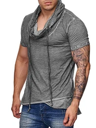 Herren Oversized Wide Collar Vintage T-Shirt ,Medium,Anthrazit