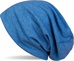 Klassische Slouch Beanie Mütze, leicht und weich, Longbeanie, Unisex 04024018, Farbe:Blau meliert