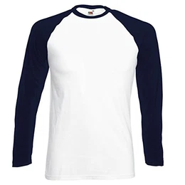 Fruit of the Loom Herren, Regular Fit, T-Shirt, Baseball M,Weiß / Tief Marineblau
