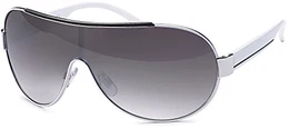 FEINZWIRN sportliche Sonnenbrille Novara mit Verlaufsglas und Monoscheibe + Brillenbeutel - Sonnenbrillen Unisex (Weiß)