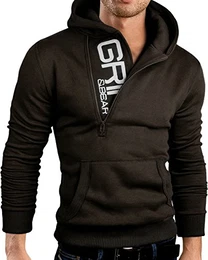 Slim fit Halfzip Jacke Kapuze Hoodie Sweatshirt Kapuzenpullover, dunkelgrau, M, GEC401