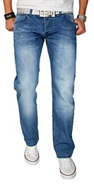 A. Salvarini Herren Designer Jeans Hose blau Stonewash Clubwear NEU AS013 [AS013 - W31 L32]