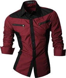 Herren Freizeit Hemden Shirt Tops Mode Langarmshirts Slim Fit Z018 WineRed M