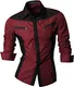 jeansian Herren Freizeit Hemden Shirt Tops Mode Langarmshirts Slim Fit Z018 WineRed M