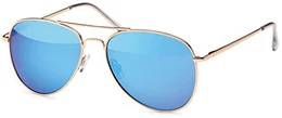Pilotenbrille Sonnenbrille 70er Jahre Herren & Damen Sunglasses Fliegerbrille verspiegelt (Gold/Blue)