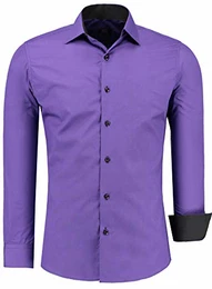 Herren-Hemd Langarm - Slim-Fit - Business Freizeit Hochzeit - Bügelleicht - Lila S