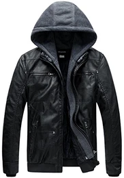 Herren Winddichte Leder Jacke Warme Winter Mäntel Motorrad Retro PU Jacke Matte Textur Jacke Verdickt Windbreaker mit Kapuze Schwarz-verdicken M