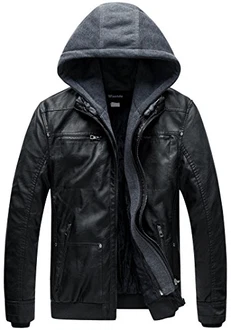 Wantdo Herren Winddichte Leder Motorradjacke Retro PU Jacke mit Kapuze