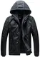 Wantdo Herren Winddichte Leder Jacke Warme Winter Mäntel Motorrad Retro PU Jacke Matte Textur Jacke Verdickt Windbreaker mit Kapuze Schwarz-verdicken M
