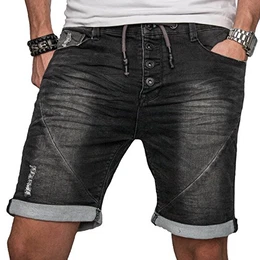 Sublevel Herren Jeans Shorts Kurze Hose Bermuda Sommer Short Sweathose Slim [B113 - Schwarz mit Knopfleiste - W32]
