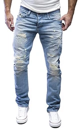 Amica by Herren Straight Fit Destroyed Blue Jeans Hose Blau Neu J1154 Hellblau 36/34
