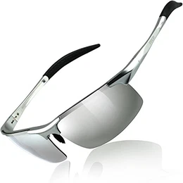 Herren Sportbrille Polarisierte Sonnenbrille Fahrerbrille 8177S (Silber, Mercury Spiegel)