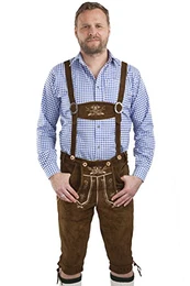 Herren Hopfen und Malz Trachtenlederhose Trachtenmode Kniebundhose mit Hosenträgern braun - Original Trachten Lederhose Kniebund (52, mittelbraun)