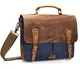 Estarer Vintage Umhängetasche Leder Canvas Tasche Laptop Schultertasche Blau